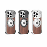 Walnut Wood Aluminum Alloy Frameless Shell  Magnetic Aromatherapy(Fragrance Release) Stand Case for iPhone 15 Series