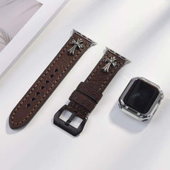 Litchi Grain Leather Strap with Cross Flower