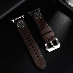 Handcrafted Vintage Leather Strap with Embossed Button Stud