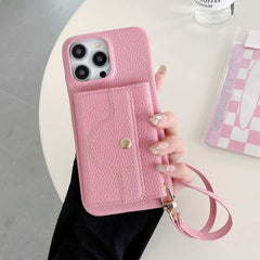 Wallet Phone Case with Lanyard and Mirror for iPhone 12 Series