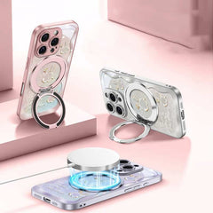 Rose Pink Wavy Shell Texture Rabbit Magsafe (Magnetic) Stand Phone Case for iPhone 15 Series