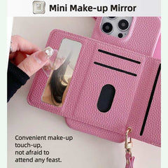 Wallet Phone Case with Lanyard and Mirror for iPhone 14 Series