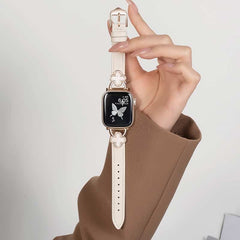 Four Leaf Clover Clover Diamond-Studded Leather Watch Band