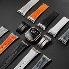 Titanium-colored Metal Connector Silicone Watch Band