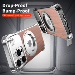 Walnut Wood Aluminum Alloy Frameless Shell  Magnetic Aromatherapy(Fragrance Release) Stand Case for iPhone 15 Series