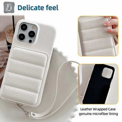 Down Jacket Wallet Card Holder Phone Case with Lanyard for iPhone 14 Series