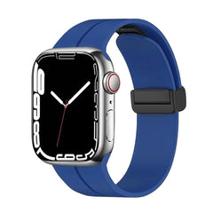 Magnetic Silicone Watch Band with Adjustable Folding Clasp, Compatible with Apple Watch Series 9/8/7/6/SE/SE2/5/4/3/2/1