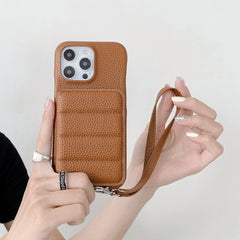 Down Jacket Wallet Card Holder Phone Case with Lanyard for iPhone 16 Series