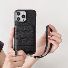 Down Jacket Wallet Card Holder Phone Case with Lanyard for iPhone 11 Series