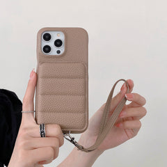 Down Jacket Wallet Card Holder Phone Case with Lanyard for iPhone 11 Series