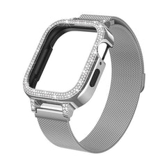 TPU Fram with Integrated Faux Diamond-Studded and Metal Watch Bands