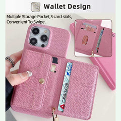 Wallet Phone Case with Lanyard and Mirror for iPhone 15 Series