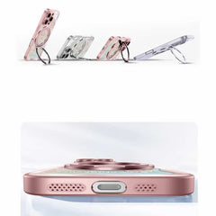 Rose Pink Wavy Shell Texture Rabbit Magsafe (Magnetic) Stand Phone Case for iPhone 16 Series