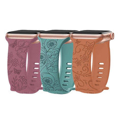 Engraved Pattern Silicone Watch Bands Straps with Butterfly Clasp